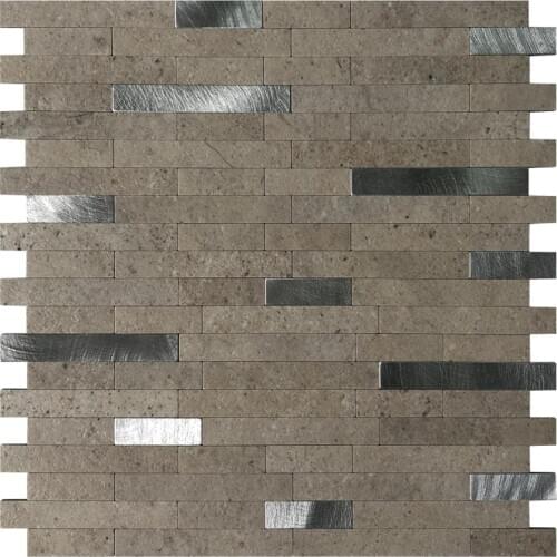11.8'' x 11.8'' 5 Pieces Peel and Stick Backsplash for Kitchen Aluminum Self Tiles Brushed Metal Mosaic Stone Wall Sticker