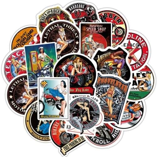 30pcs Sexy Biker Girl Stickers For Laptop Car Stationery Adesivi Craft Supplies Scrapbooking Material Christmas Stickers Vintage