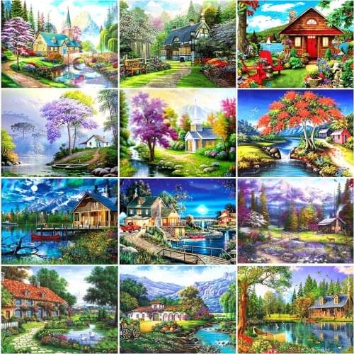 5D DIY Diamond Painting Landscape Picture Square/Round House Diamond Embroidery Rhinestone Art Picture Mosaic Decoration Gift