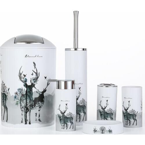 European Style Printing Plastic Elk Bathroom 6 Sets Creative Toiletry Set Bathroom Set Bathroom Hotel Supplies Bath Accessories