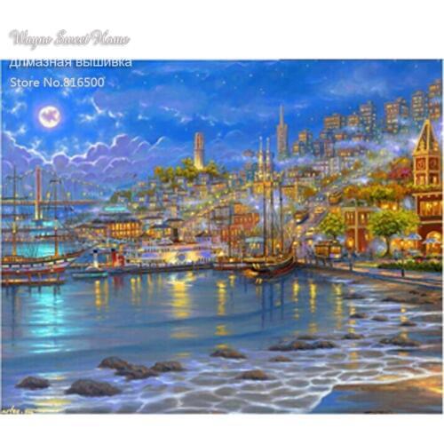 Diy Diamond Embroidery City Port Scenic 3D Diamond Painting Cross Stitch Full Drill Resin Mosaic Diamond Rhinestone Needlework