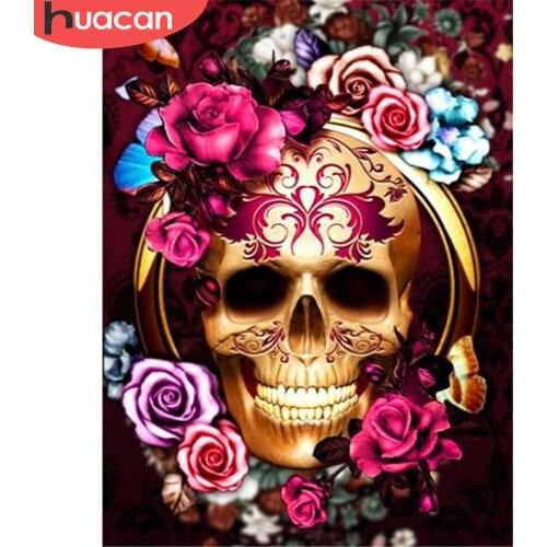 HUACAN Diamond Painting Full Square New Arrival Skull Diamond Embroidery Cross Stitch Rose Diamond Mosaic Skeleton Home Decor