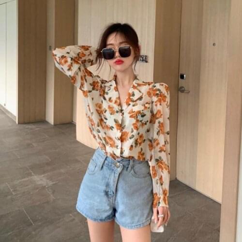 Blouse Women Shirt Summer Chiffon Shirt Loose Long Sleeve Suit Collar Women Blusas Mujer De Moda