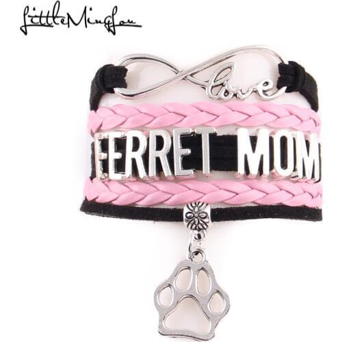 Little MingLou Infinity love Ferret mom bracelet pet dog paw Charm leather wrap men bracelets & bangles for women jewelry
