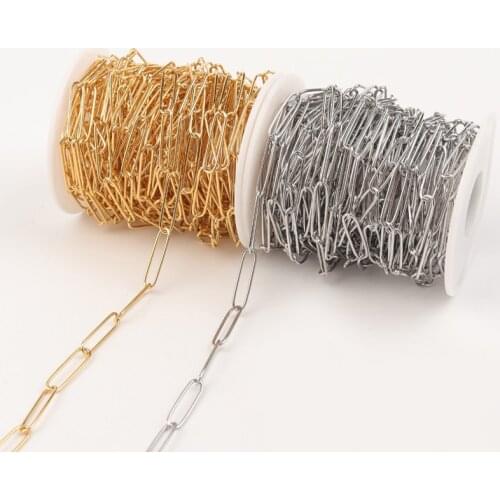 1Meter Stainless Steel Link Cable Chain Necklace Gold Steel Color Paperclip Chain Bulk for handmade Jewelry craft Making
