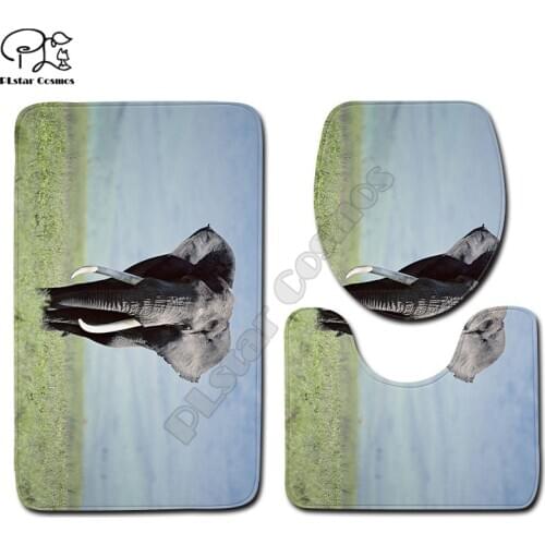 African elephant pattern 3D printed Bathroom Pedestal Rug Lid Toilet Cover Bath Mat Set drop shipping style-3