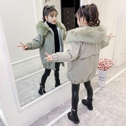 Children Baby Plush Hooded Plush Jacket 2021 New Winter Girl Cotton Padded Solid Color Thickened Jacket 3 4 5 6 7 8 9 10 12Years