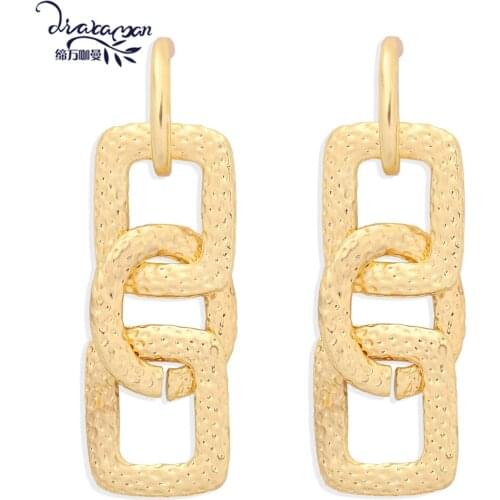 Dvacaman 2020 New Trendy Geometric Statement Jewelry for Women Punk Dangle Drop Earrings Gold Silver Color Grainy Link Earrings