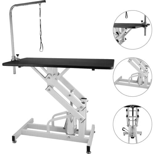 Hydraulic Grooming Table 42.5 x 23.6 Inch Z-Lift Pet Grooming Table Pattern Rubber Surface Grooming Table with Arm Pet Grooming