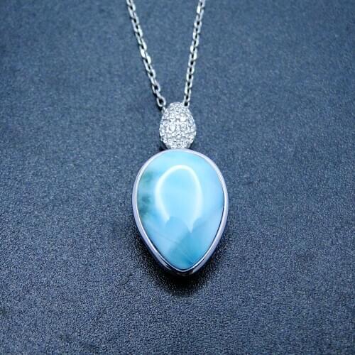Hot Selling 925 Sterling Silver Natural Dominica Larimar Drop Pendant Necklace For Gift
