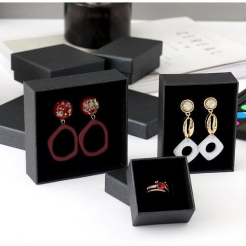 24pcs Cardboard Jewelry Set Box for Ring Necklace Rectangle Tan Black Kraft Cotton Filled Cardboard Paper 7cmx9cmx3cm