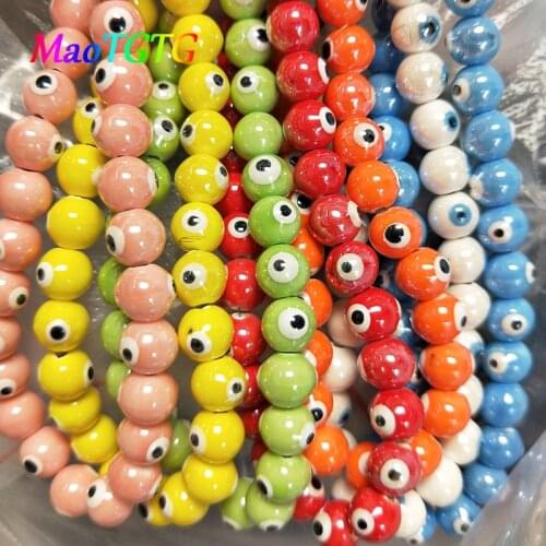 20pcs Evil Eye Ceramic Round Beads For Jewelry Making Necklace Bracelet 10mm Mix Color Round Eye Ceramic DIY Beads Accessories