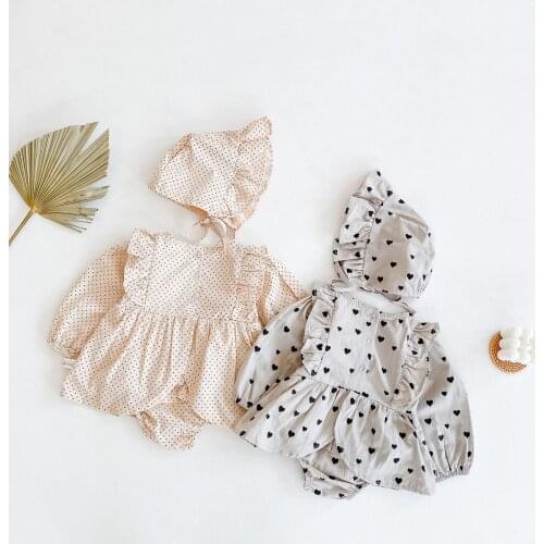 Newborn Baby Romper With Hat Cotton Girls jumpsuit Polka Dot Baby Girls Clothes Princess Toddler Infant Clothing Set Overalls