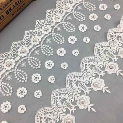 1Yard/lot White Flower Embroidered Tulle Mesh Lace Trim for Sewing Craft DIY Garment Wedding Dress Hat Laces Fabric Trimming