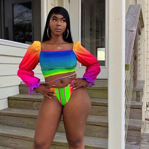 Tie Dye Swimwear 2021 Womens Swimsuit Separate Long Sleeve Swimming Suit Push Up Bikinis Bachelorette Party Trikini