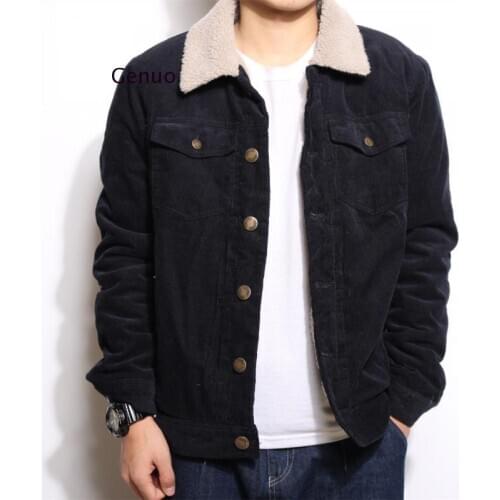 Winter Mens Denim Jacket Fashion Men Fleece Warm Corduroy Jackets Casual Male Stand Collar Windbreaker Bomber Jackets