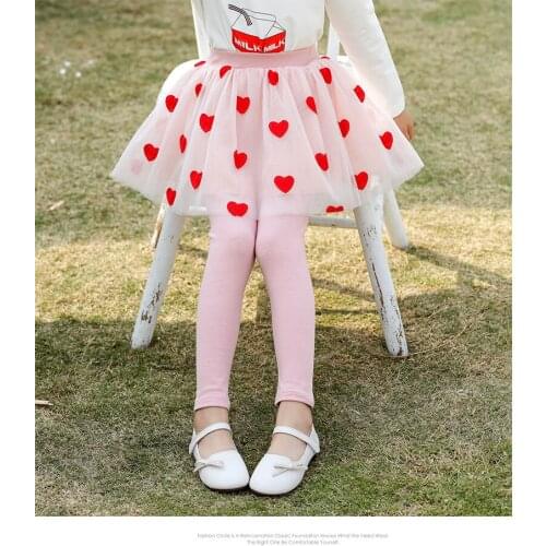 Girls Leggings 100% Cotton Culottes Leggings Korean Stretch Girls Pants Skinny Heart Pattern Children Leggings Trousers 2-8 Year