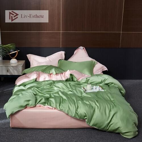 Liv-Esthete Noble Green 100% Silk Bedding Set Luxury Beauty Duvet Cover Fitted Sheet Flat Flat Sheet Pillowcace Queen King Set