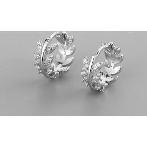 925 Sterling Silver Zircon Leaf Charm Stud Earrings For Women Girls Simple Party Jewelry eh1377