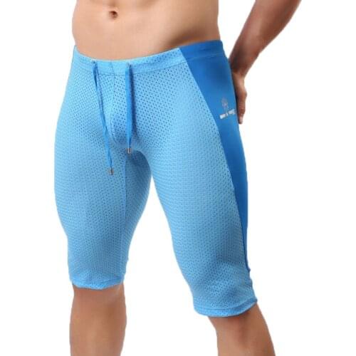 Men Mesh Sportswear Fitness Breathable Seamless Long Boxer Shorts Running Joggings Trunks Pants Sleep Bottoms Underwear Shorts