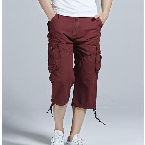 Men 100% Cotton Shorts Straight Leg Leisure Cargo Beach Casual Shorts