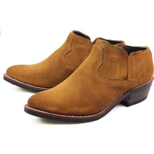 Hand-stitched Suede Cowhide Genuine Leather Western Cowboy Shoes Men Riding Boots Martin Boots Ankle Mens Booties, Big 45 US11