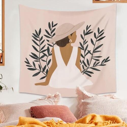 Morandi Art Wall Tapestry Abstractsunset Desert Cactus Room Decor Aesthetic Bohemian Green Leaves Women Landscape Hippie Carpets