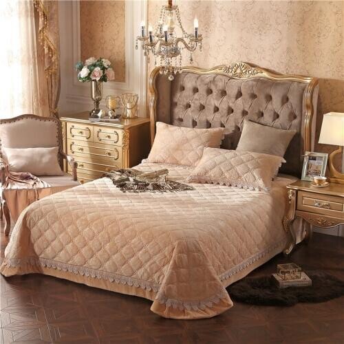 New Soft velvet Quilting lace bed cover Bed Skirt Bedspread Bed Sheet Bed Cover Pillowcase Bedding Set