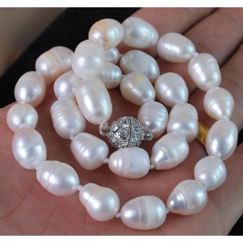 New 10-12 MM Natural white cultured pearl necklace Magnet Clasp 18" 36"