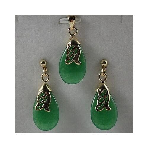 New Style Hot sale***green jade drop Pendant Necklace Earring womens jewelry set Fashion Wedding Party Jewellery