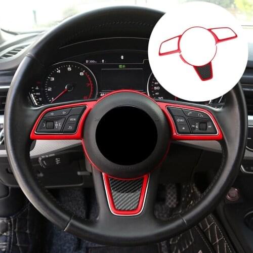Carbon Fiber Color Car Steering Wheel Decoration Frame Cover Trim For Audi A3 8V A4 B9 A5 2017-2019 Interior Auto Accessories