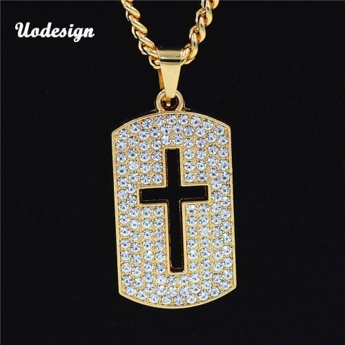 Drop Shipping HipHop Alloy Cross Pendant Necklace Iced Out Rhinestone Gold Tone Crucifix Charm Jewelry