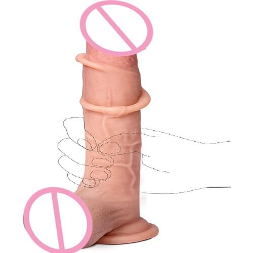8 Inch Skin Feeling Realistic Dildo with Moving Foreskin Suction Cup Dildo Flexible Penis Sex Toys for Women Vaginal G-spot
