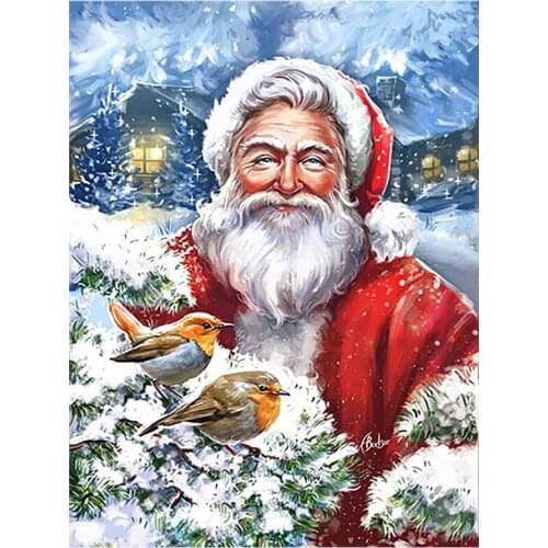 Santa Claus Diamond Painting Round Full Drill Christmas Portrait Nouveaute DIY Mosaic Embroidery 5D Cross Stitch Bird Snow