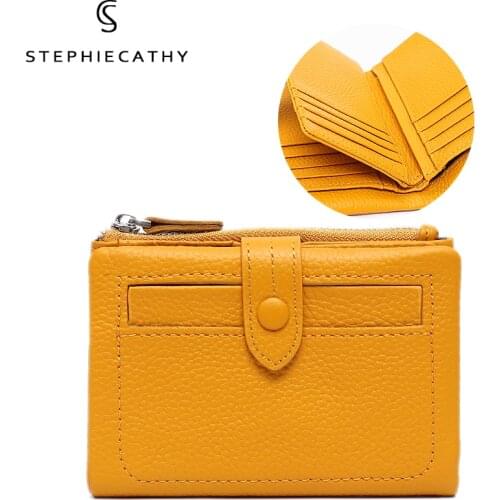 SC High Quality Leather Short Wallet For Women 2020 New Style Functional Card Holder Button Wallet Female Leather Coin Purse Bag