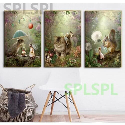 Fairy Tale Girls Angels And Animal Posters Canvas Art Painting Wall Art Nursery Decorative Picture Nordic Style Kids Decor