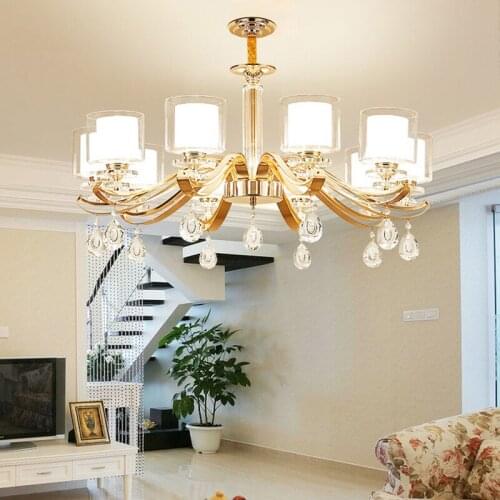 Modern Gold Metal Led Chandeliers Lighting Living Room Glass Crystal Led Pendant Chandelier Lights Bedroom Hanging Lamp Fixtures