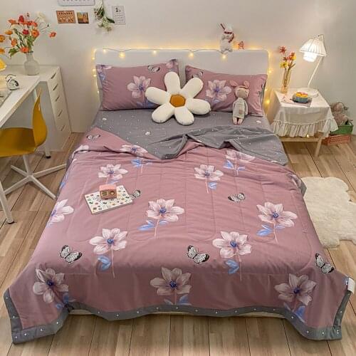 Svetanya INS Pink Flowers Butterfly Summer Air Conditioning Quilt Stitching Throws Blanket Washable Cotton Twin Queen Size