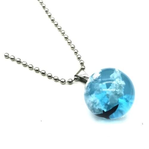 Luminous, White Sky Blue Sky Chain Necklace Pendant Necklace Women Transparent Spherical Resin Necklace Fashion Jewelry