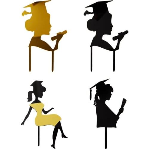 New Girl Graduation Party Cake Topper Black Graduation Season Acrylic Cake Toppers for Student Ceremony Party Cake Decoration