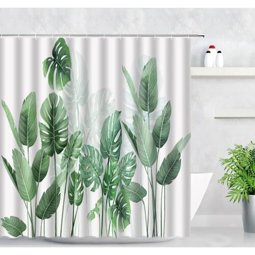 Tropical Scenery Green Plant Leaf Shower Curtain Palm Leaves Monstera Fashion Nordic Home Decor Hooks Fabric Bathroom Curtains