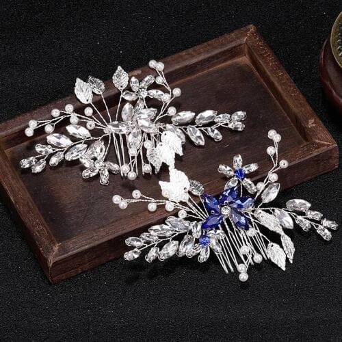 Crystal Hair Comb For Women Hand-woven Leaf Headdress Combs Jewelry Bride Headdress Fashion Hair Ornaments Bride Wedding Pearls
