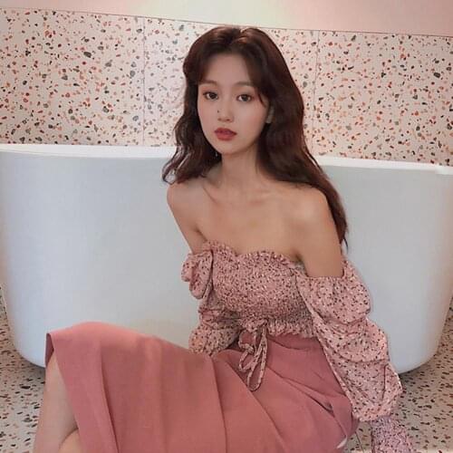 Blouse Floral Print Breathable Chiffon Women Long Sleeve Crop Top for Vacation