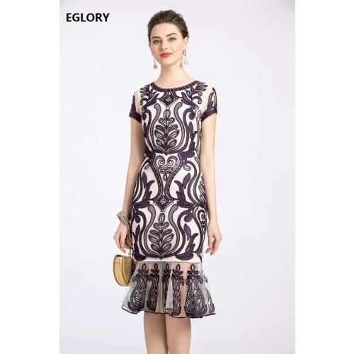 XXXXL Dress Vestidos 2020 Summer Party Events Women O-Neck Allover Exquisite Embroidery Sexy Tulle Mesh Patchwork Sheath Dress