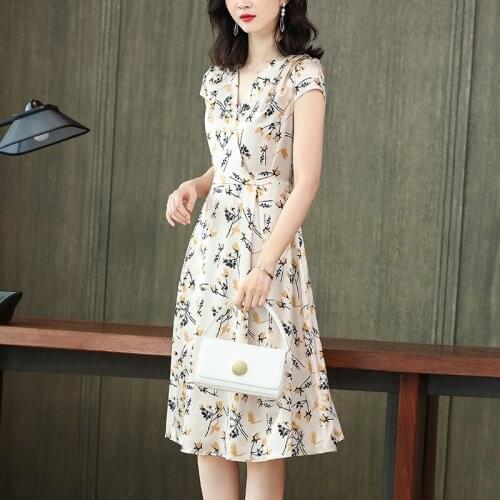 High Quality Genuine Silk Female High Waist Dress Womens Summer Dresses Midi Dress Ladies Elegant Slim Woman Dress Robe Zjt2694