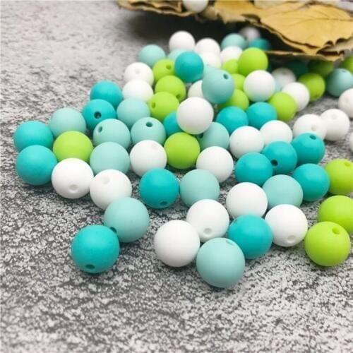 15mm Baby Fashion Teether Accessories 10pcs Chew Baby Toy Green Series Silicone Beads DIY Bracelet Teething Jewelry