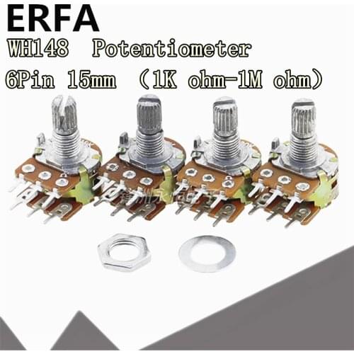 100pcs WH148 B1K B2K B5K B10K B20K B50K B100K B500K 6Pin 15mm Amplifier Dual Stereo Potentiometer 1K 2K 5K 10K 50K 100K 500K