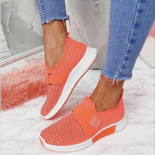 2020 Womens Glitter Sneakers Woman Mesh Vulcanized Crystal Women Breathable Running Shoes Female Comfort Casual Flat Plus Size