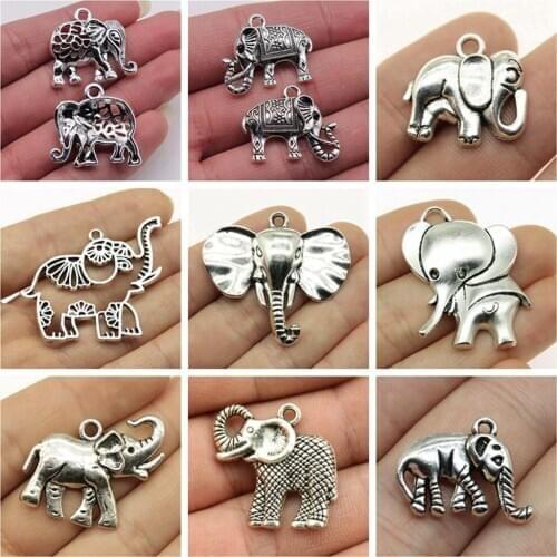 4pcs Charms Long Nose Elephant Antique Bronze Silver Color Plated Pendants Making DIY Handmade Tibetan Finding Jewelry