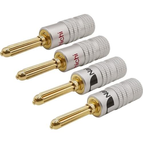 4Pcs Gold-plated Banana Connector Black & Red 4mm Banana Plug Speaker Audio Plugs Socket Cable Connector with Screw Lock